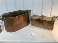 Copper Kettle (No Lid) & Wooden Box