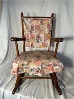 Antique Wooden Child's Rocking Chair With Cushion