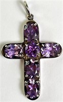 Amazing Faceted Cut Amethyst Sterling Cross Pend