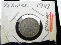 1943 Silver 1/4 Rupee