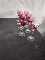 8 cranberry  stemmed glasses