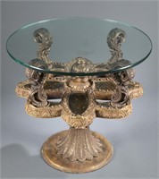 2 Baroque style side table with glass top.