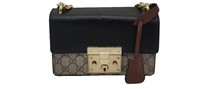 GG Black Leather Beige Canvas Half-Flap Bag