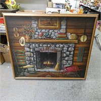 Signed Huntington Canvas Fireplace Picture