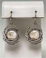 Sterling Large Pearl Earrings 11 Grams