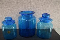 3 Takahashi Blue Apothecary Jars