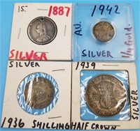 4 silver foreign coins, 1887 great Britain, 1936 S