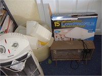 Two (2) Heaters, Bucket of Plastic Tubs, etc.