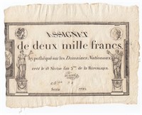 1795 France 2000 Francs Assignat Note