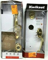 (2) Brass Kwikset Front Entry Handles & Locks Sets