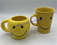 Lot of 2 Yellow Smiley Face Mugs
