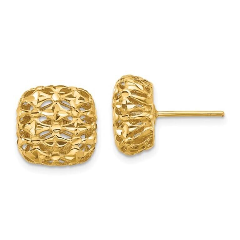 14K-  Puffed Square Post Earrings