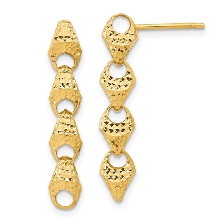 14K -Diamond-cut Fancy Link Drop Post Earrings