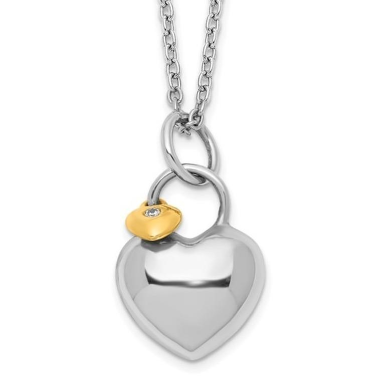 Sterling Silver Diamond Double Heart Necklace