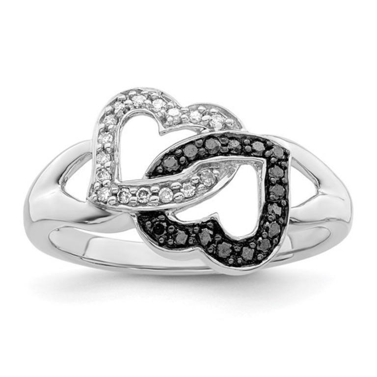 Sterling Silver Black White Diamond Ring