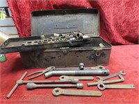 Antique tool box w/assorted tools.