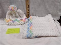 Hand Crocheted Infant Blanket & Hat