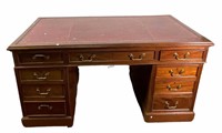 ANTIQUE DESK WITH TOOLED LEATHER TOP
