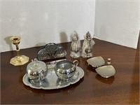 Silver plate S&P, napkin holder, cream/sugar