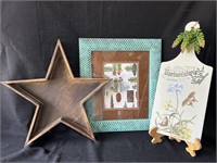 Wooden star, framed nature pic, wall hanging