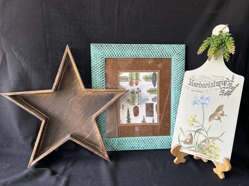 Wooden star, framed nature pic, wall hanging