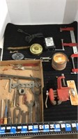 Assorted tools, vise, clamps, drivers, wrenches,