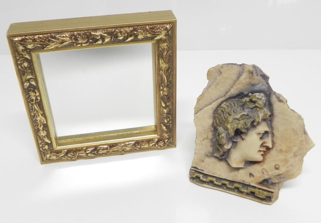 SMALL ORNATE MIRROR & GREEK STONE CARVING REPLICA