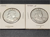 Two 1950 Franklin Half Dollars