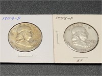 Two Franklin Half Dollars