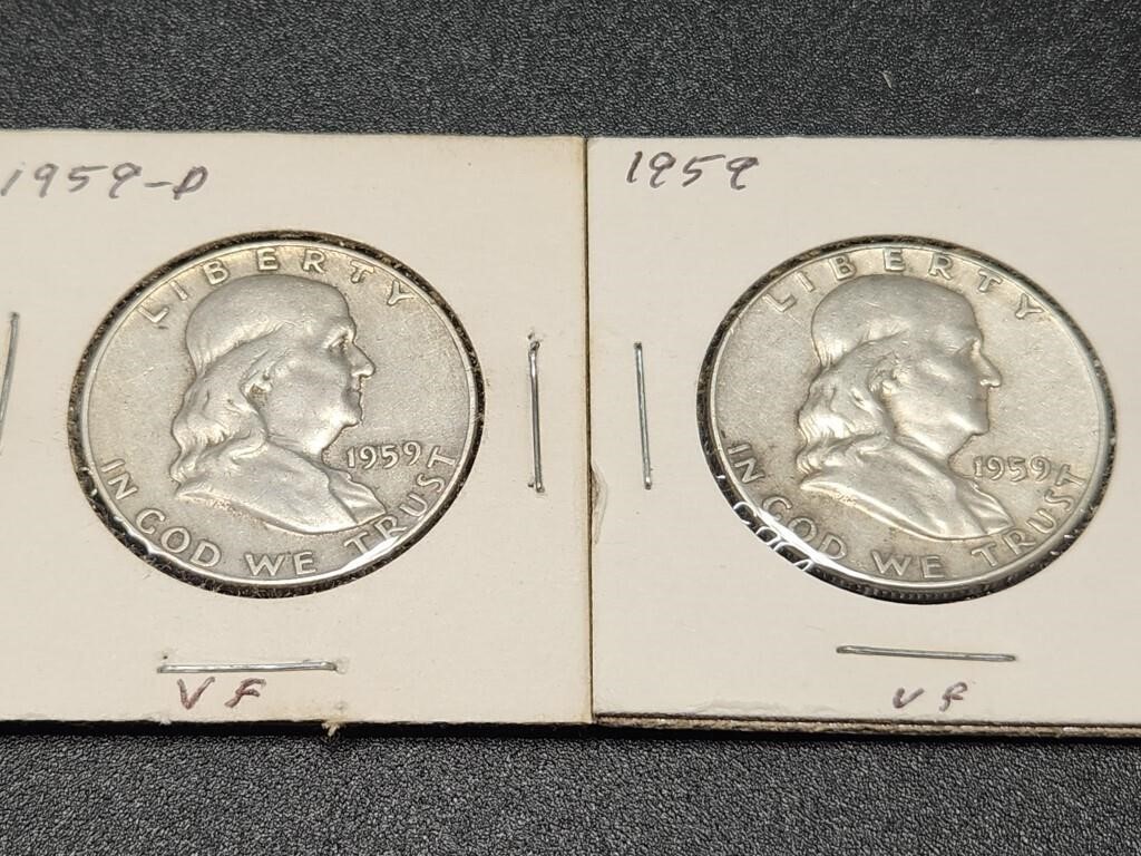 Two 1959 Franklin Half Dollars
