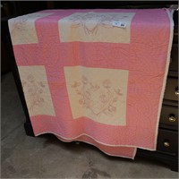 Early Pink & White Quilt with Needlework