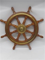 EARLY SHIPS WHEEL SOLID WOOD AND BRASS 29 ACROSS