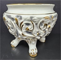 Italian Made Footed Gold and White Planter