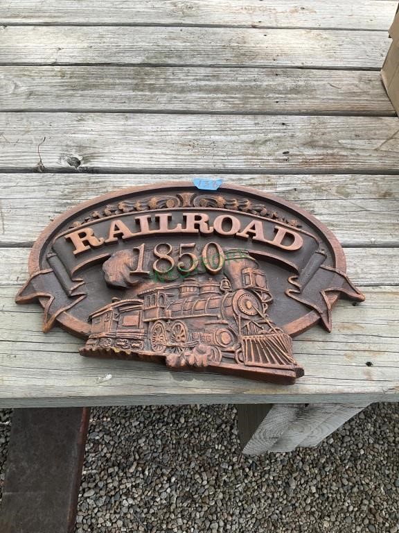 Wooden railroad sign