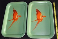 (2) MCM Metal Parrot Tropical Bird Trays 14.25x9