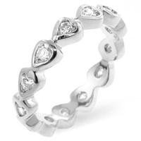 Cute Round 0.13ct White Topaz Heart Eternity Ring