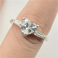 Silver Cubic Zirconia Heart Shaped Ring SZ. 6.75