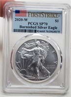 2020-W Slab Silver Eagle "Burnished" PCGS SP70