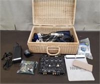 Basket of Computer Parts, Splitters & Cords