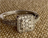Sterling Silver & Diamond Ring Sz 8