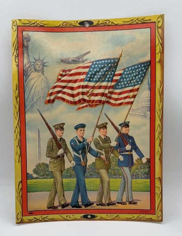WWII card stock -Soldiers-Flags-Embossed