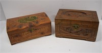 Two Vintage Carved Wood Jewelry Boxes