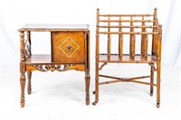 Furniture Vintage Side Table & Bamboo Magazine Rac