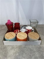 Glass Vases, Ceramic Bowls with Tops, Mugs, and