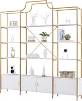 4-Tier Gold Bookshelf with Storage  Tall Metal