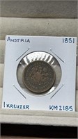1851 Austria 1 Kreuzer Coin