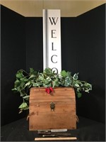 Home Decor Sign, Greenery, & Chest