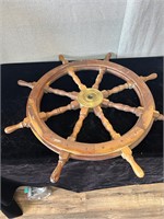Decorative 35" Round Ship's Wheel w/Brass Hub