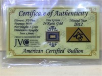 Certified 1-Grain .9999 Fine Gold Bar sealed on