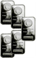 Set of 5- 1 oz. Silver Morgan Design Silver Bars